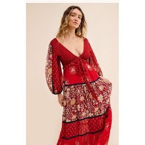 Free People Dress Bali Laurel Tiered Maxi Sundress Multicolor Size S #MD497